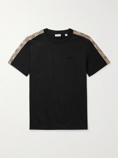 Burberry Logo-Embroidered Checked Jacquard-Trimmed Cotton-Jersey T-Shirt