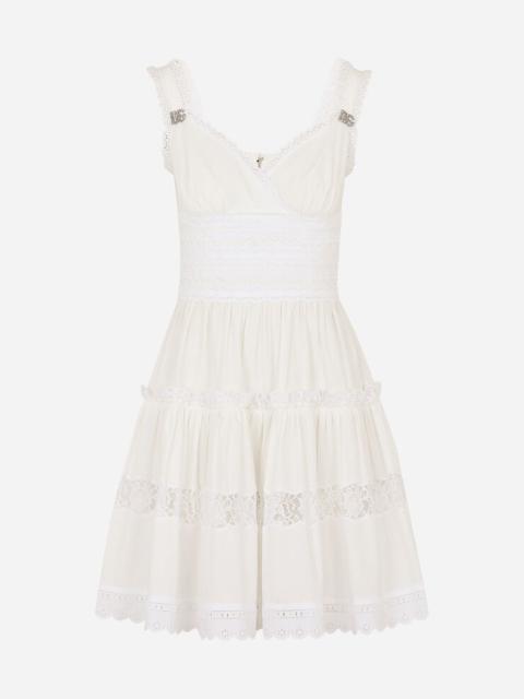 Dolce & Gabbana Short poplin dress with crystal-embellished DG details