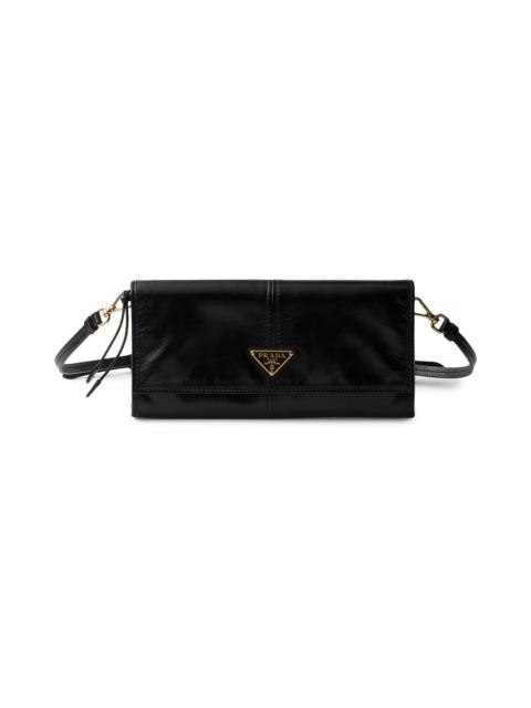 Prada Women's Leather Wallet with Shoulder Strap - Black