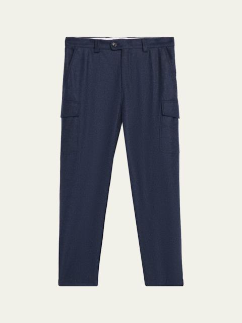 Brunello Cucinelli Men's Wool Flannel Tapered Leg Cargo Pants