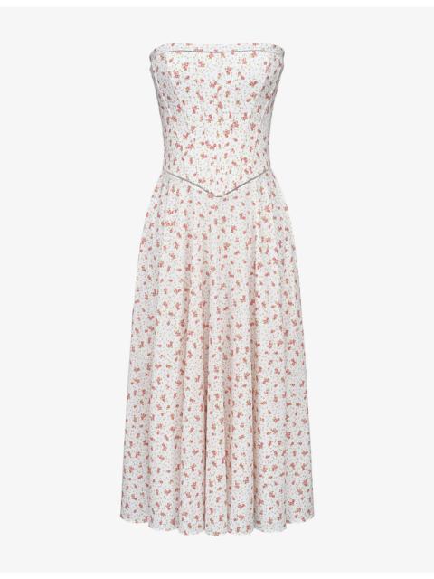 House of CB Gina Rose-Print Strapless Stretch-Cotton Maxi Dress