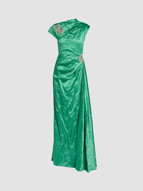 Erdem EMBELLISHED TEXTURED SATIN DRAPED GOWN
