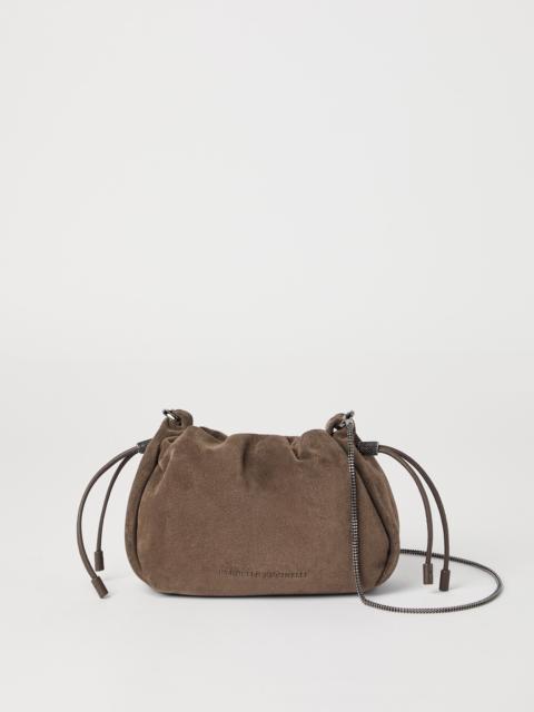 Brunello Cucinelli Mellow mini bucket bag in suede with precious chain
