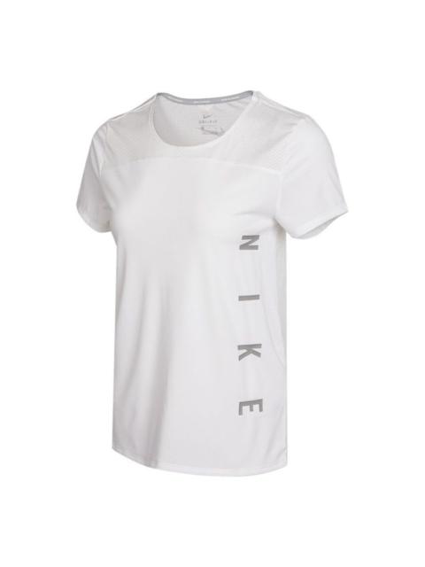 Nike (WMNS) Nike Dri-FIT Reflective Logo Printing Quick Dry Breathable Sports Short Sleeve White T-Shirt