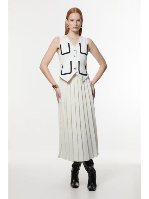 KAREN MILLEN Compact Stretch Sleeveless Pleated Tipped Tailored Midaxi Dress