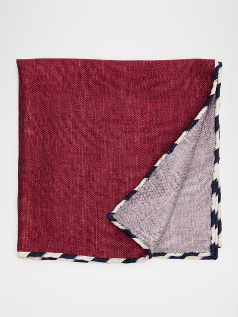 Brunello Cucinelli Men's Double-Face Stripe-Trim Silk Pocket Square