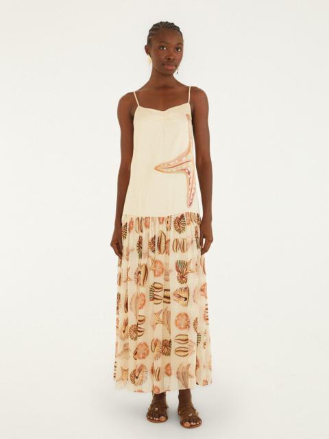 FARM RIO Sand Marine Shells Pleated Sleeveless Maxi Dress
