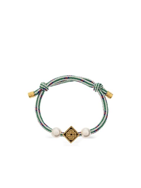CASABLANCA pearl-embellished logo-plaque bracelet