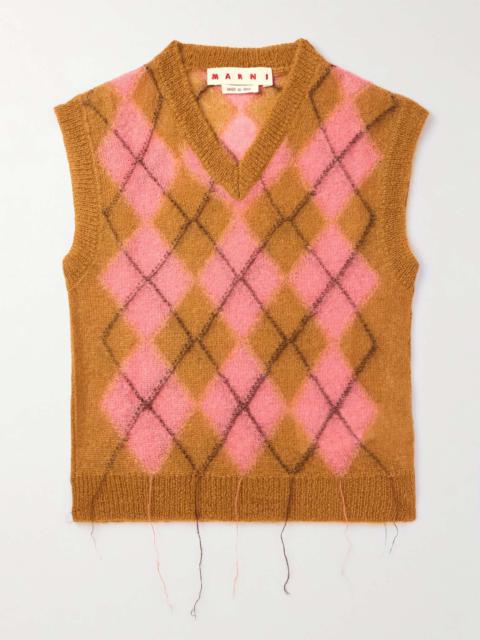 Marni Fringed Argyle Mohair-Blend Sweater Vest