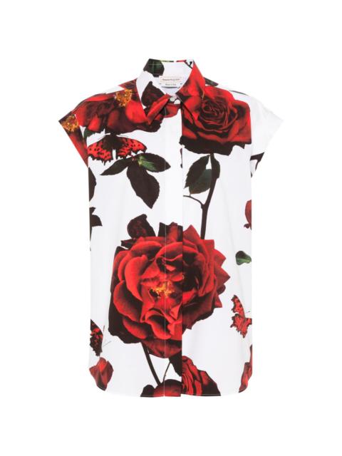 rose-print sleeveless shirt