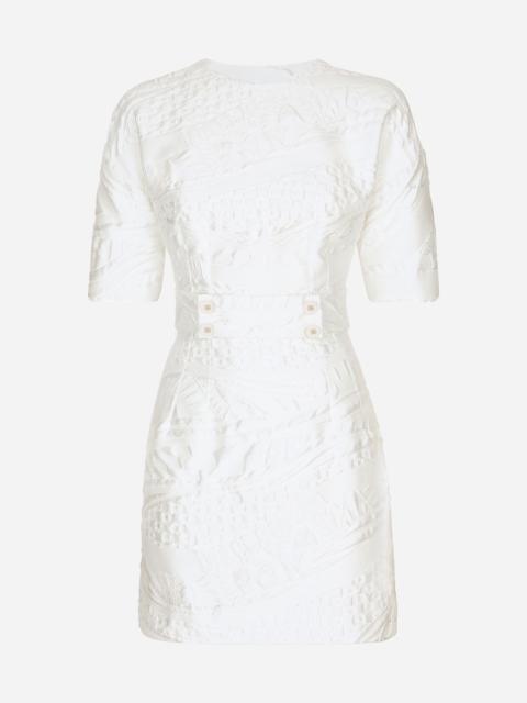 Short brocade dress with belt