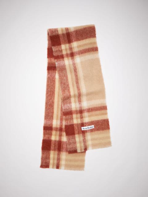 Checked logo wool scarf - Beige/rust red