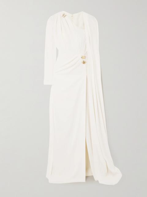 ZUHAIR MURAD Asymmetric Cape-effect Embellished Cady Gown