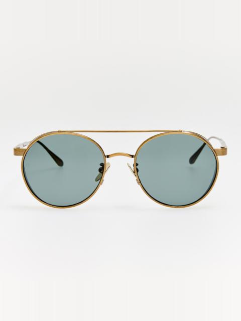 LINDA FARROW Conor Sunglasses in Antique Gold and Green
