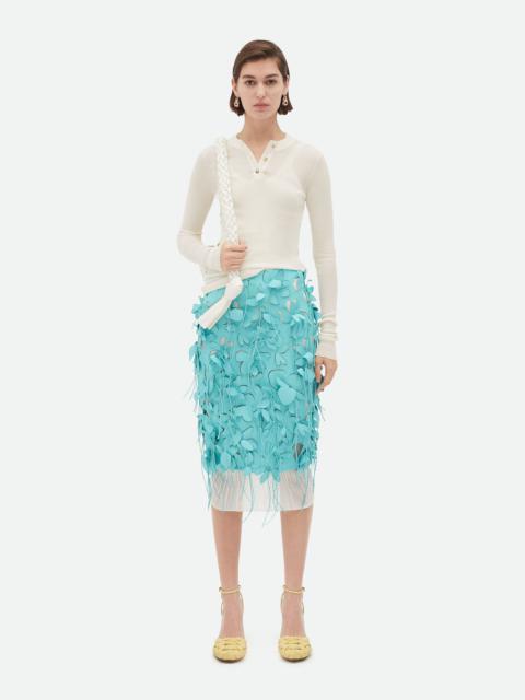 Bottega Veneta Double Layer Embroidered Leather Midi Skirt