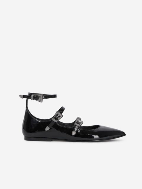 The Kooples BLACK LEATHER BALLERINAS WITH WESTERN BUCKLES