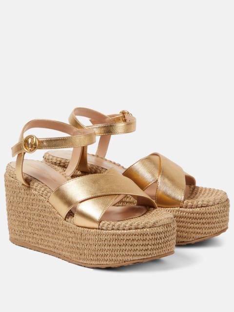 Leather and raffia platform sandals