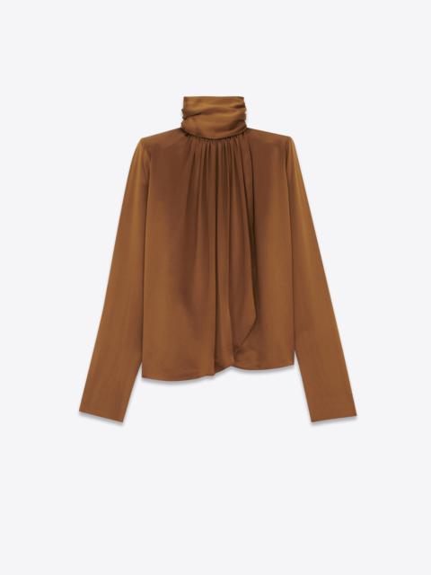 lavallière-neck blouse in silk satin crepe