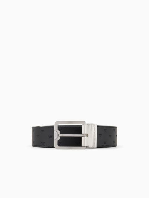 Reversible leather belt with all-over embossed eagle