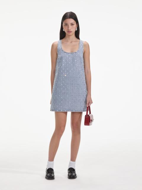 Square Rhinestone Denim Mini Dress