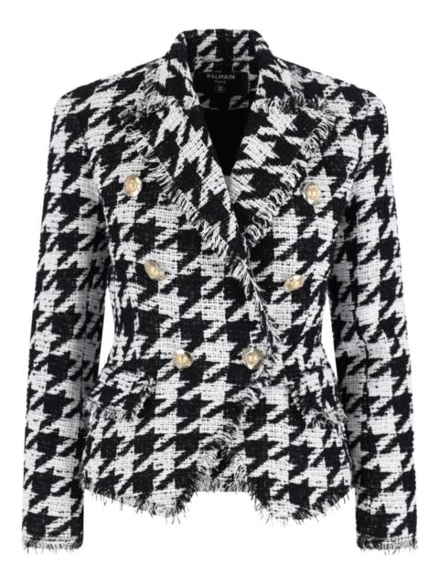 Balmain houndstooth-pattern fringed blazer