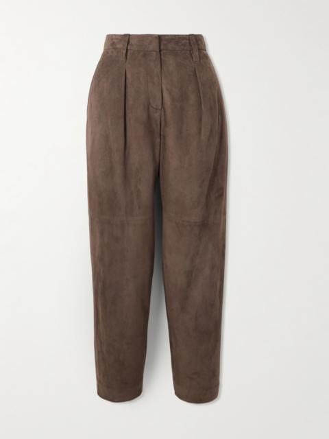 Brunello Cucinelli Pleated Suede Tapered Pants