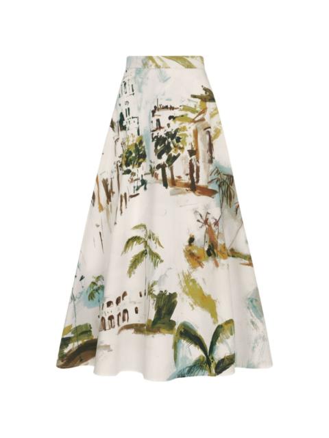 Oscar de la Renta Dominican Landscape cotton poplin skirt
