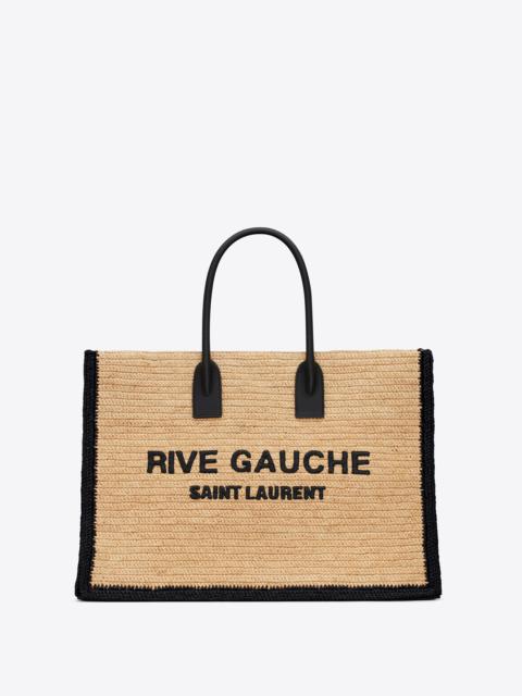 SAINT LAURENT rive gauche tote bag in raffia and leather