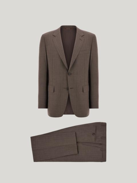 Canali WALNUT AND LIGHT BLUE 150'S WOOL AND SILK PINSTRIPED HERRINGBONE REGULAR-FIT SUIT