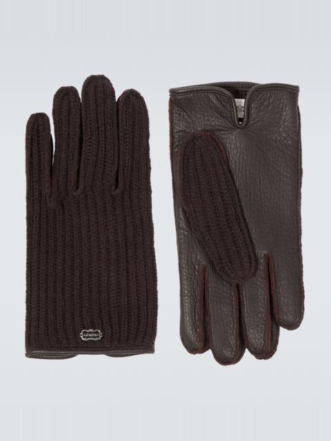 AGNONA Ribbed-knit cashmere and leather gloves