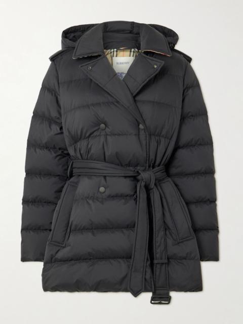 Burberry Belted double-breasted quilted shell down coat Black
