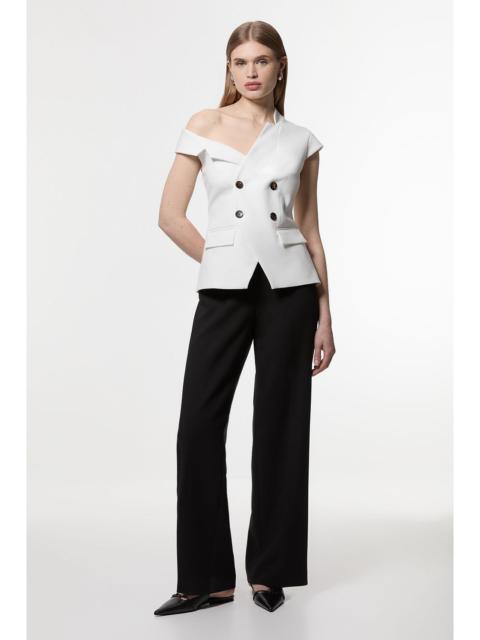 KAREN MILLEN Compact Stretch Asymmetric Collar Wide Leg Tailored Jumpsuit