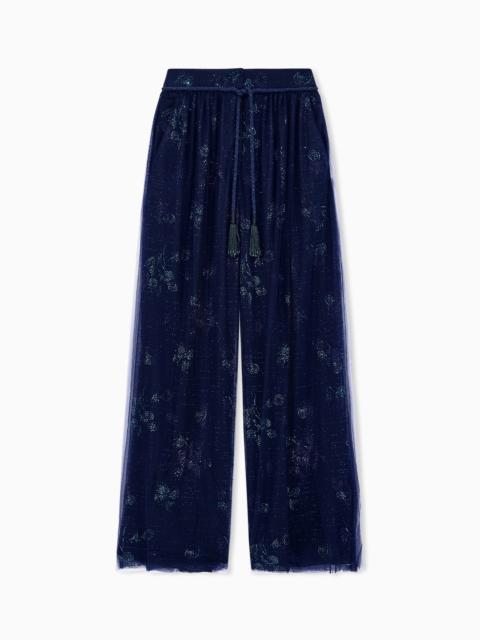 GIORGIO ARMANI WIDE-LEG TULLE TROUSERS WITH RHINESTONES