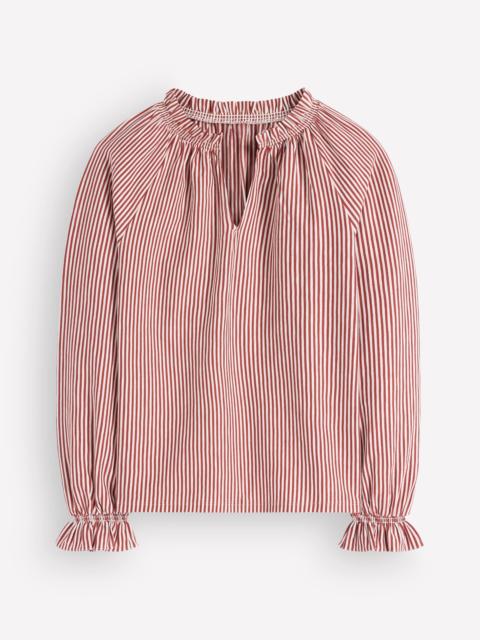 BODEN Pia Ruffle Detail Top-Burnt Orange Stripe