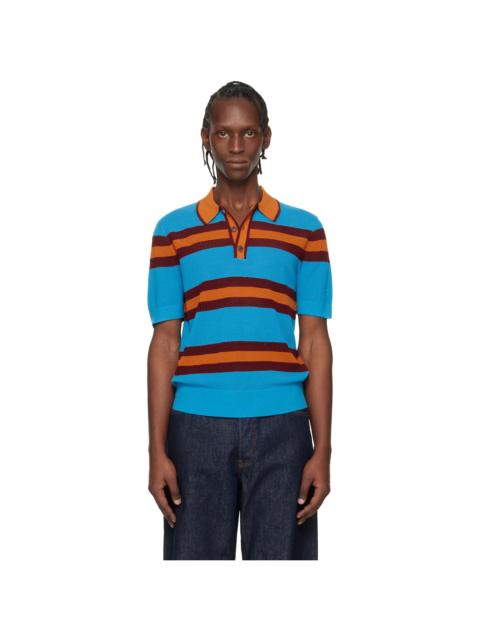 Dries Van Noten Blue & Orange Striped Polo