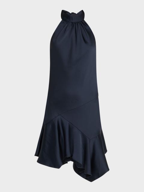 RAMY BROOK Nari Asymmetric Flounce Halter Mini Dress