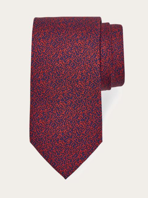 Embroidered print silk tie