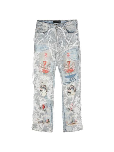 WHO DECIDES WAR Chalice embroidered staright-leg jeans