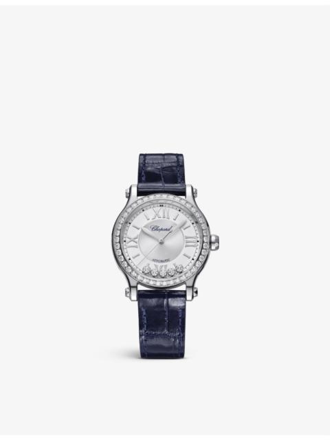 Chopard 278608-3003 Happy Sport alligator-embossed leather, stainless-steel and 1.49ct diamond self-winding 
