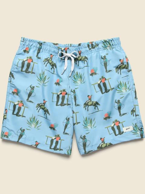 Bather 5.5" Cowboy Print Swim Trunks - Light Blue