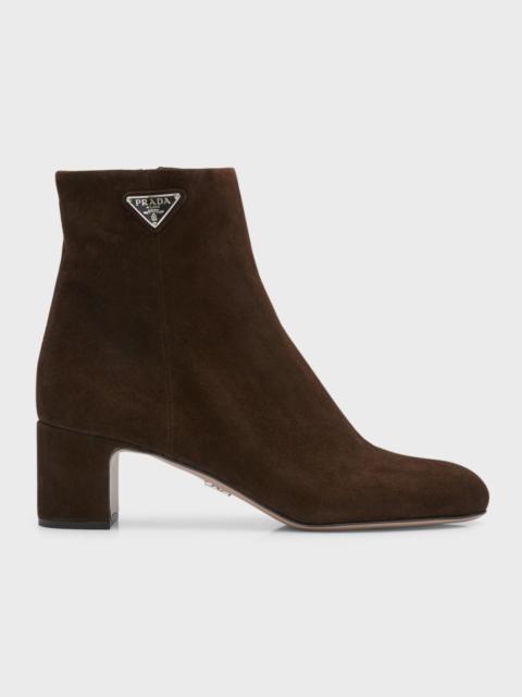 Suede Block-Heel Ankle Booties