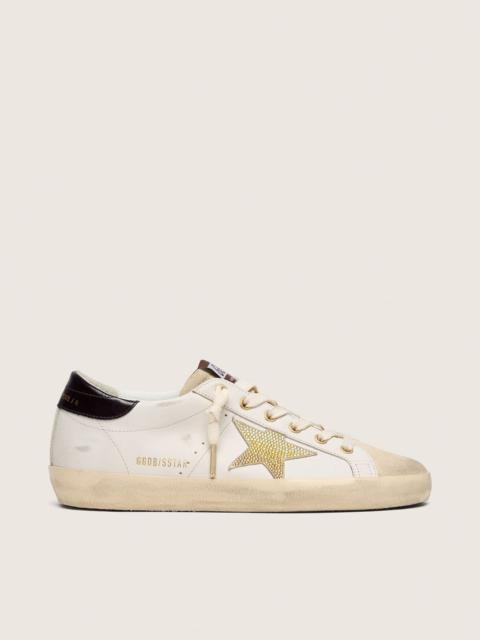 Golden Goose Women's Super-Star in white leather with gold Swarovski star