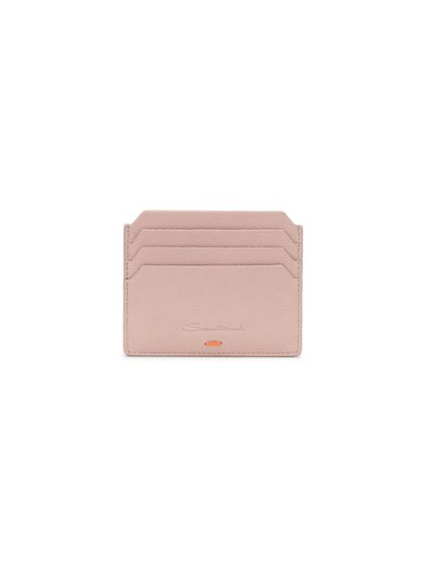 Santoni Pink tumbled leather credit card holder