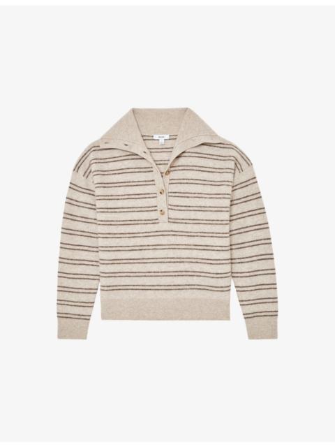 REISS Evana Striped Wool and Cashmere-Blend Jumper