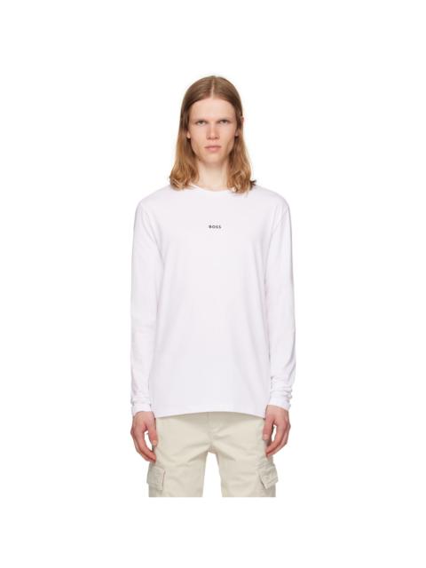 BOSS White Long-Sleeved Stretch Cotton Logo Print T-shirt
