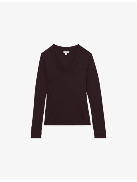 REISS Brady V-neck fine-knit top