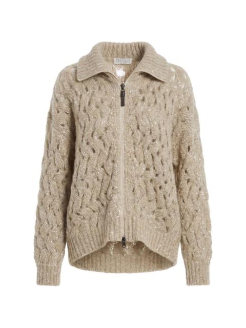 Brunello Cucinelli sequin-embellished cable-knit cardigan