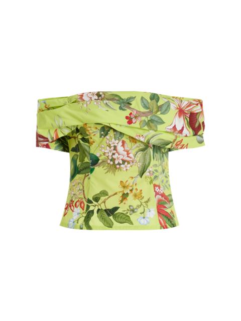 Oscar de la Renta Exclusive Painted Poppies Cotton Poplin Off-The-Shoulder Top multi