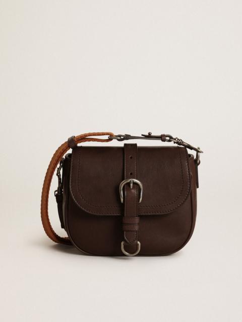 Golden Goose Small Sally Bag in dark brown leather with contrasting buckle and shoulder strap