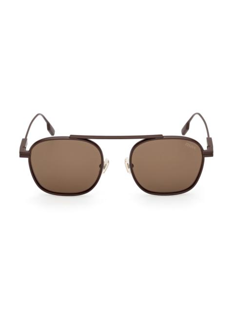 ZEGNA Men's 53MM Round Sunglasses - Dark Brown